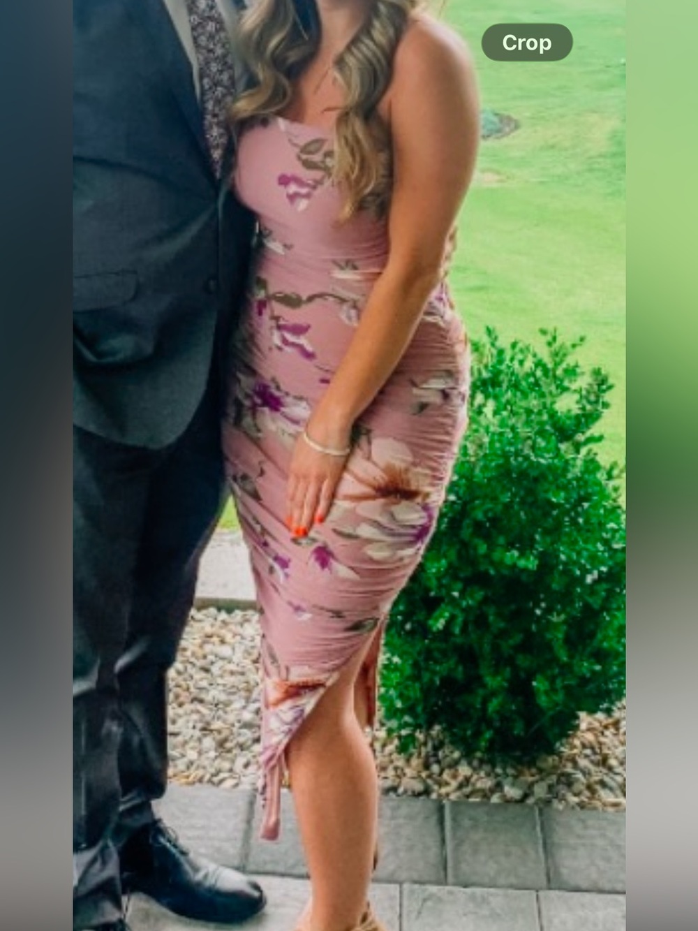 Mauve Floral Ruched Midi Dress